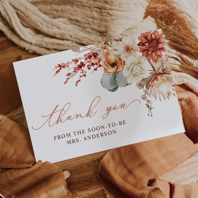 Terracotta Flowers Fall Bridal Shower Thank You Card (Creator Uploaded)