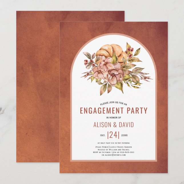 Terracotta flowers fall wedding engagement party invitation (Front/Back)
