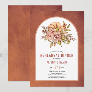 Terracotta flowers fall wedding rehearsal dinner invitation