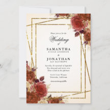 Terracotta Flowers Gold Glitter Autumn Wedding