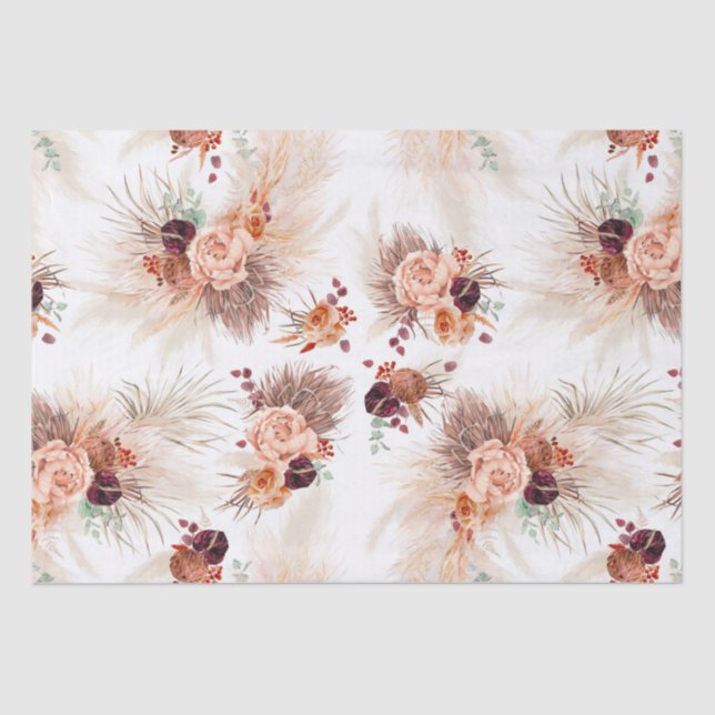 Terracotta Flowers Pampas Grass Tropical Bohemian Tissue Paper (Front)