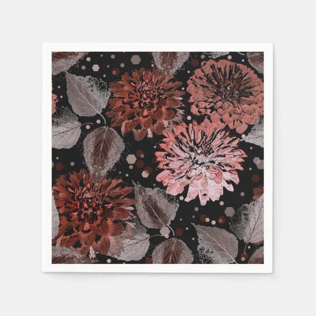 Terracotta flowers with grey leaves on a black  napkin (Front)
