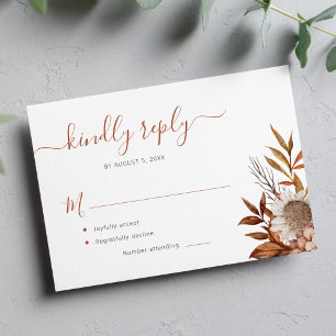 Terracotta foliage boho floral wedding RSVP card