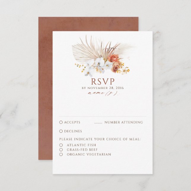 Terracotta Foliage Boho Wedding RSVP (Front/Back)