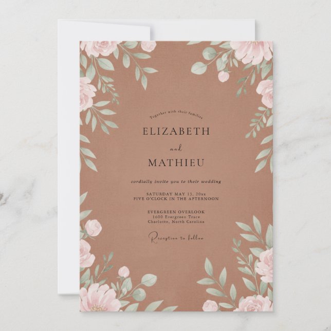 Terracotta Foliage Grey Eucalyptus Wedding Invitation (Front)
