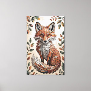 Terracotta Forest Mosaic Fox Canvas Print