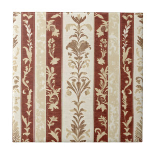 Terracotta French Country Toile Floral Stripe Tile