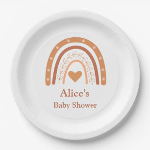 Terracotta Gender Neutral boho rainbow custom   Pa Paper Plate
