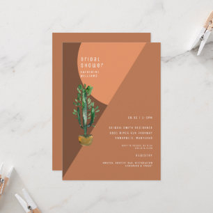 Terracotta Geometric Cactus Modern Bridal Shower Invitation