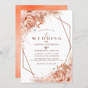 Terracotta Geometric Floral Pampas Grass Wedding Invitation