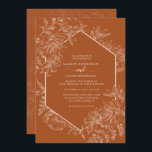 Terracotta Geometric Floral Wedding All In One Invitation<br><div class="desc">Terracotta Geometric Floral Wedding All In One Invitation Elegant colour and geometric design make this invitation stunning. This design features a rich terracotta background, a lovely floral botanical line-drawn sketch, and custom typography with a geometric border on the front. The reverse side features a beautiful floral tapestry and your wedding...</div>