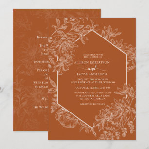 Terracotta Geometric Floral Wedding All In One Invitation