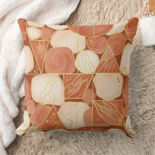 Terracotta Geometric - Gold Line Art Mosaic (2) Cushion