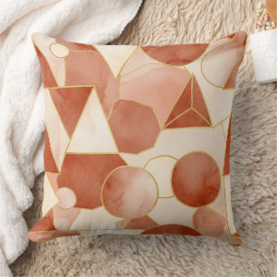 Terracotta Geometric - Gold Line Art Mosaic Cushion