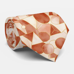 Terracotta Geometric - Gold Line Art Mosaic Tie