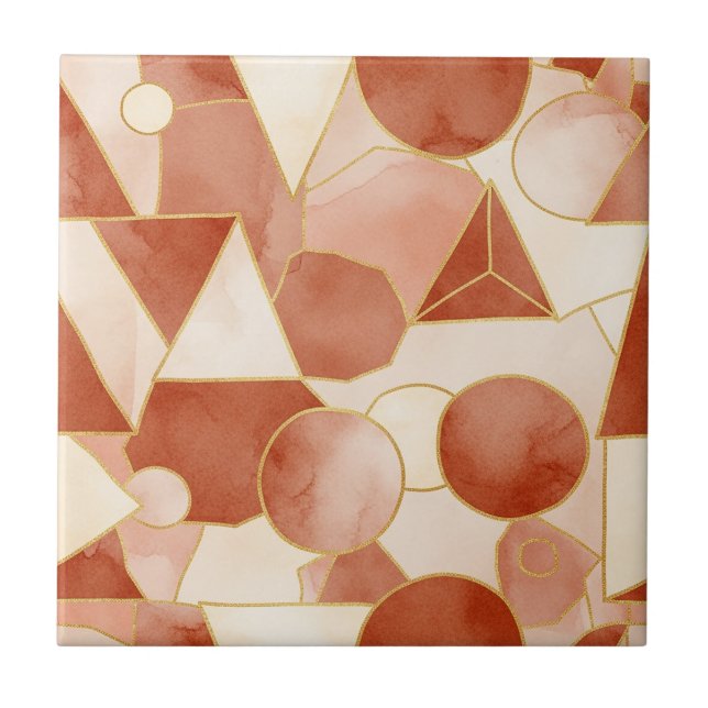 Terracotta Geometric - Gold Line Art Mosaic Tile (Front)