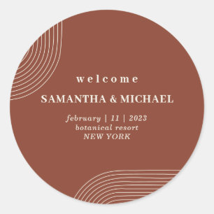 Terracotta Geometric Line Art Welcome Wedding Classic Round Sticker