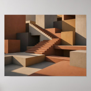Terracotta Geometric Staircase Abstract Architectu Poster