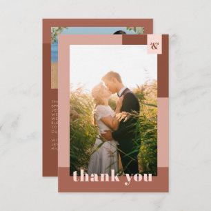Terracotta Geometric Typography Photo Wedding Thank You Card