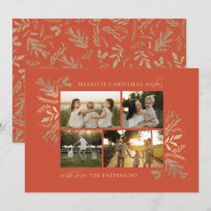 Terracotta Gold 4 Photo Family Christmas Collage Holiday Card