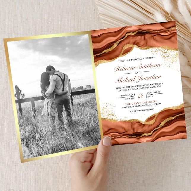Terracotta Gold Abstract Ink QR Code Wedding Invitation (Creator Uploaded)