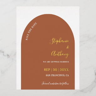 Terracotta, Gold, and White Arch Wedding Foil Holiday Postcard