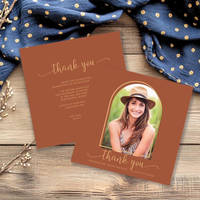 Terracotta Gold Arch Photo Graduation Thank You (Terracotta Gold Arch Photo Graduation Thank You Card)