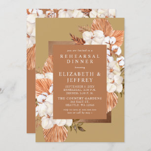 Terracotta Gold Boho Pampas Rehearsal Dinner Invitation