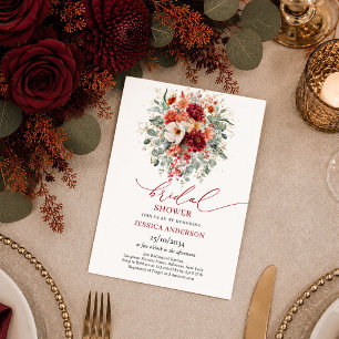 Terracotta Gold Burgundy Floral autumn bridal show Invitation