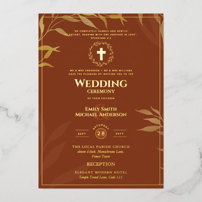 Terracotta Gold Catholic Wedding Elegant Formal (Front)