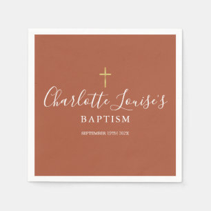 Terracotta Gold Cross Baptism Christening Napkin