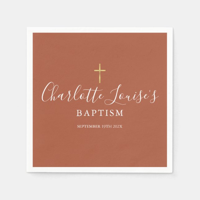 Terracotta Gold Cross Baptism Christening Napkin (Front)