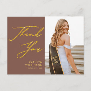 Terracotta Gold Elegant Graduation Thank You Postcard