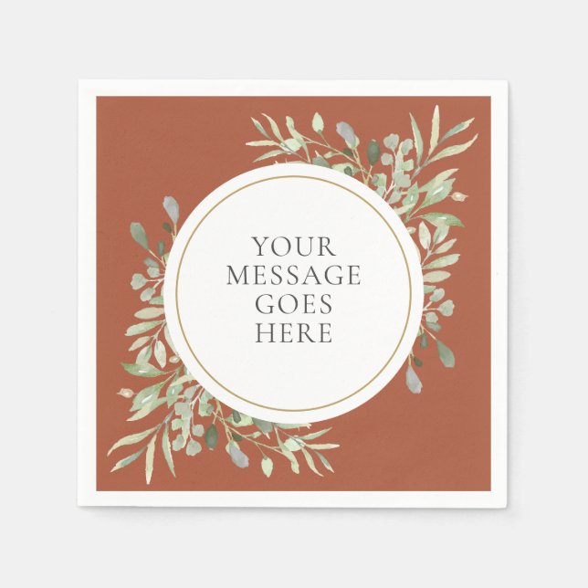 Terracotta Gold Eucalyptus Greenery Foliage Napkin (Front)