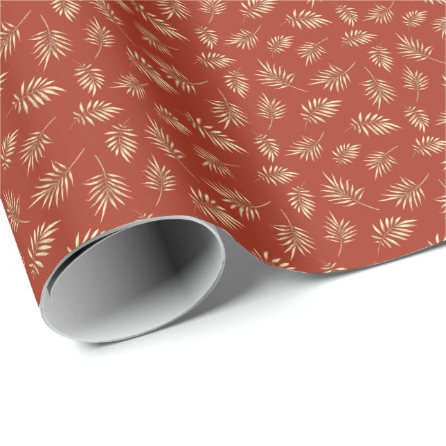 Terracotta Gold Fall Leaves Wrapping Paper (Roll Corner)