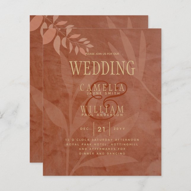 Terracotta Gold Fall Wedding Leaves Modern (Front/Back)