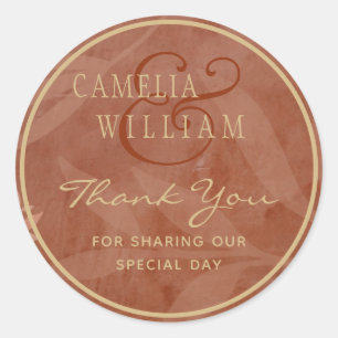 Terracotta Gold Fall Wedding Leaves Modern Classic Round Sticker