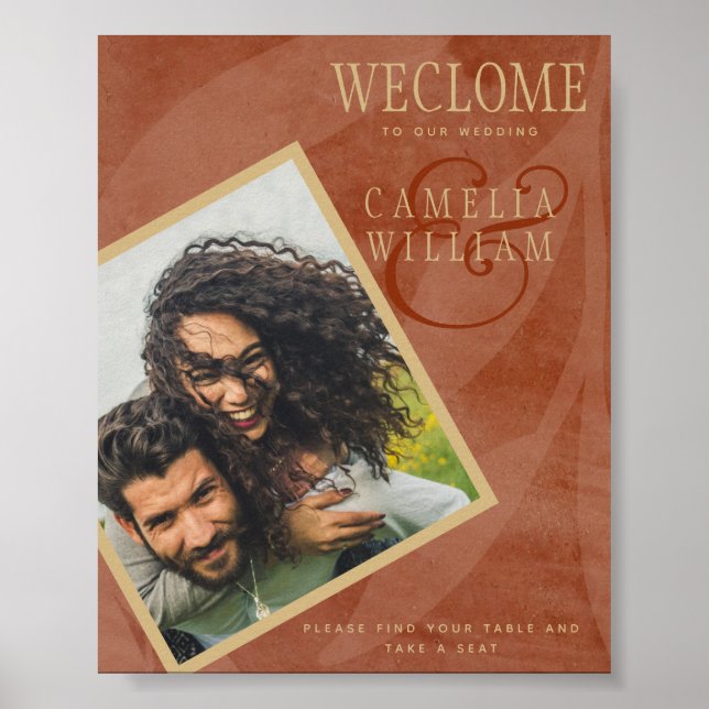 Terracotta Gold Fall Wedding Photo Welcome Sign (Front)
