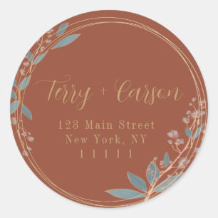 Terracotta Gold Floral Round Return Address Label 