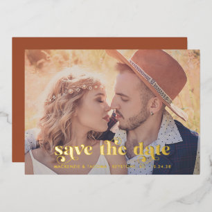 Terracotta Gold Foil Modern Photo Save the Date