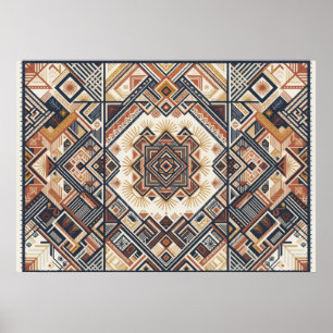 Terracotta Gold Geometric Tapestry Pattern Poster