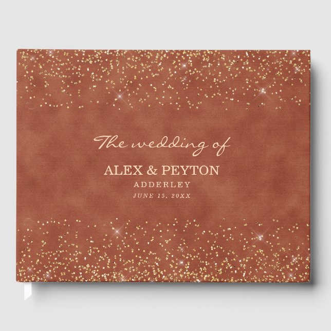 Terracotta Gold Glitter Bride Groom Wedding Guest Book (Front)