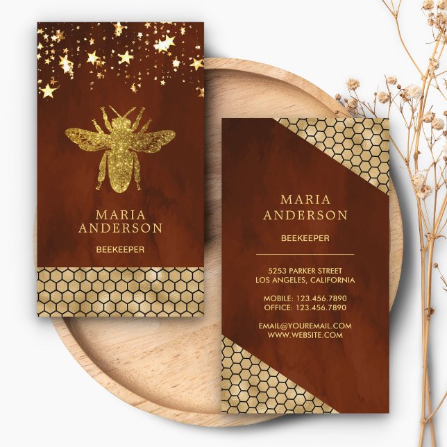 Terracotta Gold Glitter Honey Bee Beekeeper Business Card (Creator Uploaded)