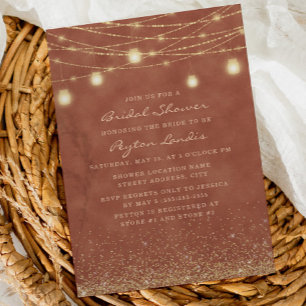 Terracotta Gold Glitter String Light Bridal Shower Invitation