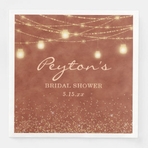 Terracotta Gold Glitter String Light Bridal Shower Napkin