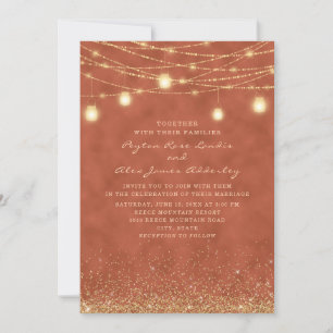 Terracotta Gold Glitter String Light Wedding Invitation