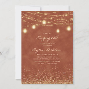 Terracotta Gold Glitter String Lights Engagement Invitation