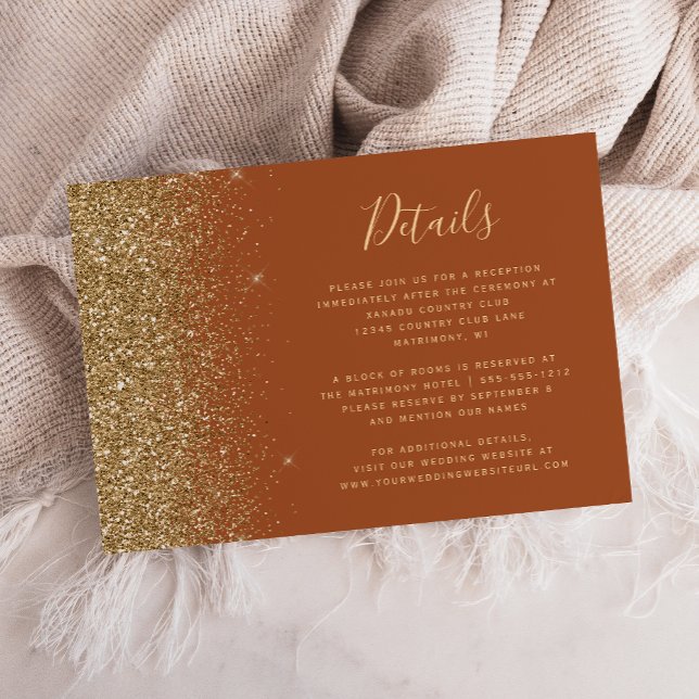 Terracotta Gold Glitter Wedding Details Enclosure Card (Creator Uploaded)