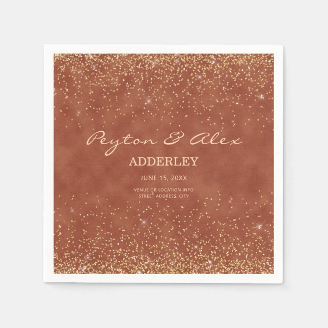 Terracotta Gold Glitter Wedding Reception   Napkin (Front)