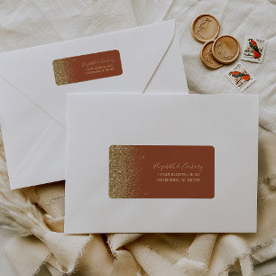 Terracotta Gold Glitter Wedding Return Address